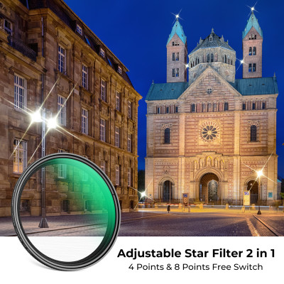 Avatar Shop|K&F Filtru Star Variabil 4-8 Linii, 77mm, Sticla Optica cu Tratament Verde Multistrat, 18 Straturi Tratament, Rama Aluminiu|K&F Concept
