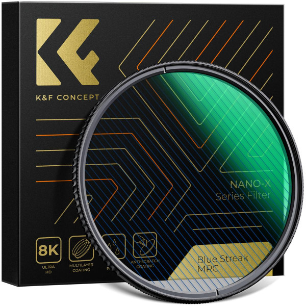 K&F 77mm Filtru Blue Streak, Grosime 2mm, HD, Rezistent la Apa, Anti-Zgariere, Acoperire Verde
