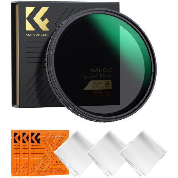 K&F Concept Nano-X Filtru ND Variabil 82mm, ND2~ND32, Fara Cruce Neagra X, Sticla Optica AGC, Rama Aluminiu Aviatic