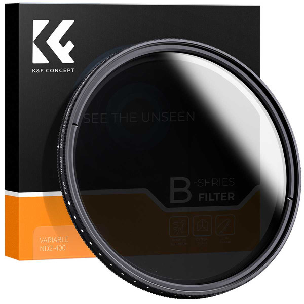 K&F Concept Filtru ND Variabil 37mm, ND2~ND400, Slim, Strat Nanometric Multi, Inel Metalic de Etansare