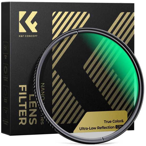 K&F Concept 62mm Filtru CPL True Color, Reflectie Ultra-Scazuta 0.1%, Sticla Optica Japoneza, Rezistent la Apa