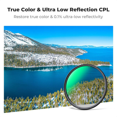 Avatar Shop|K&F Concept 62mm Filtru CPL True Color, Reflectie Ultra-Scazuta 0.1%, Sticla Optica Japoneza, Rezistent la Apa|K&F Concept