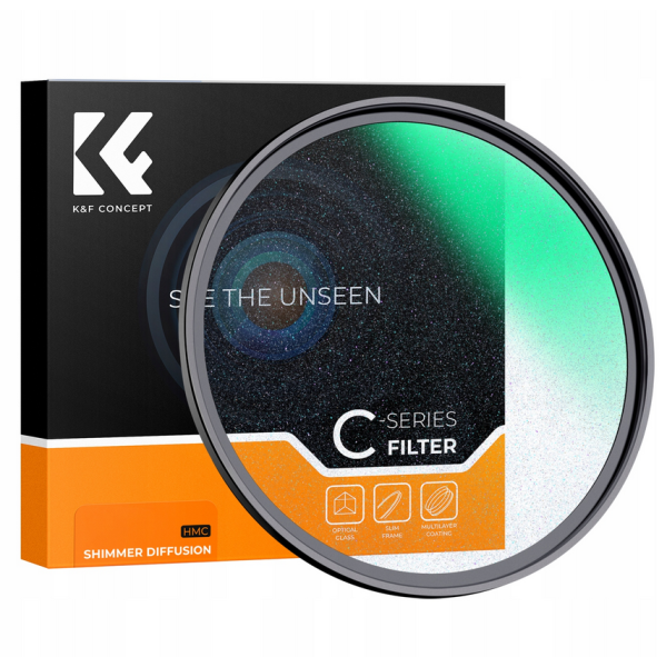 K&F Concept 77mm Filtru Difuzie Shimmer Microlight Mirror C Series, Sticla HD, Reflectivitate 0.6%, NANO-C, Rama Aluminiu 3.3mm