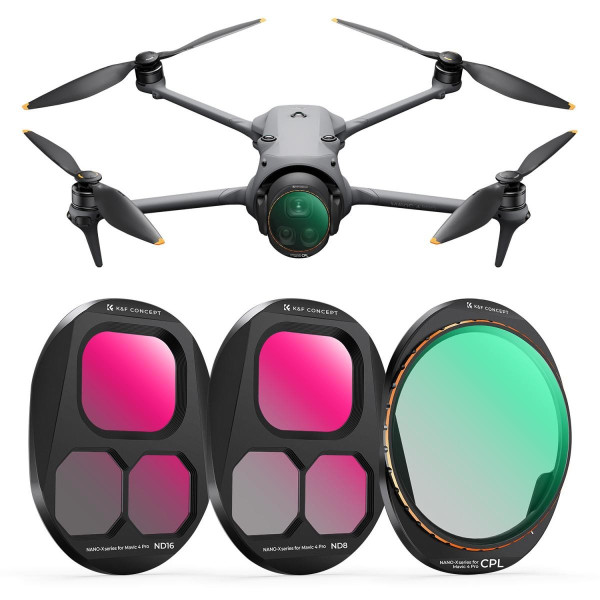 K&F Concept Set Filtre DJI Mavic 4 Pro, CPL+ND8+ND16, Sticla Optica HD, Acoperire Multi-Strat, Rezistent la Apa si Zgarieturi