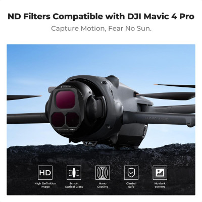 Avatar Shop|K&F Concept Kit Filtre ND8/ND16/ND32/ND64 pentru DJI Mavic 4 Pro, Sticla Optica AGC HD, Acoperire Nano Dubla 28 Straturi|K&F Concept