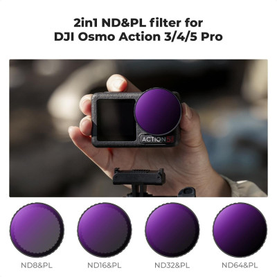 Avatar Shop|K&F Concept DJI Osmo Action 4 Set Filtre ND&PL, 4 Filtre ND8/PL ND16/PL ND32/PL ND64/PL, Sticla Optica AGC, Montura Push-in|K&F Concept