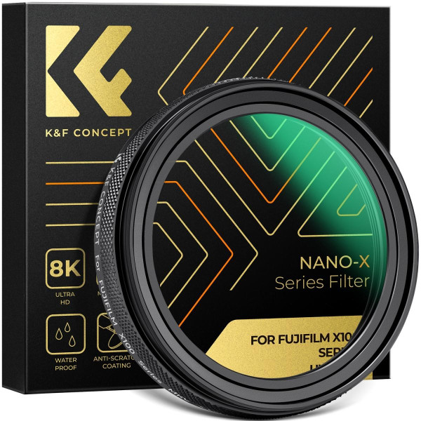 K&F Concept Filtru MCUV Fujifilm, Rama Aluminiu Negru, Acoperire HD, Rezistent la Apa si Zgarieturi