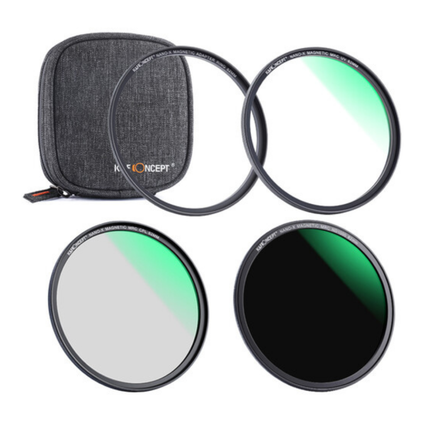 K&F Concept Kit Filtre Magnetice UV CPL ND1000, Diametru 62mm, Cu Husa, Rezistente la Apa, Anti Zgarieturi, Strat Verde