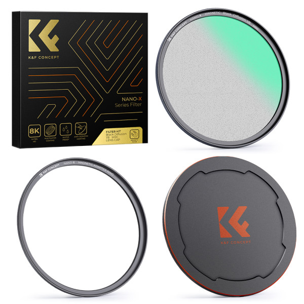 K&F Concept Nano-X Filtru Black Mist Magnetic 1/8, Diametru 77mm, Inel Adaptor Magnetic, Capac Obiectiv Inclus