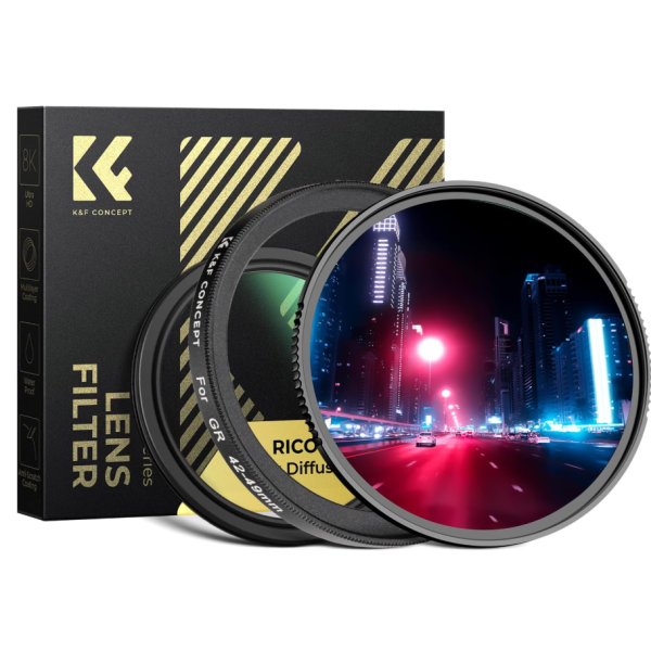 K&F Concept Kit Filtre pentru Ricoh, Inel Adaptor 42-49mm, Filtru UV Seria X, Filtru Difuzie Neagra 1/4, Sticla AGC, 28