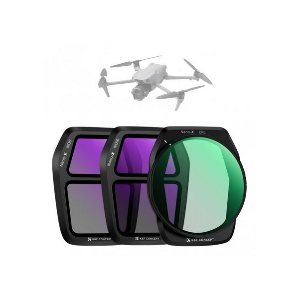 K&F Concept Kit Filtre pentru DJI Air 3S, 3 Bucati, CPL, ND8, ND16, Sticla Optica HD, Rezistent la Apa