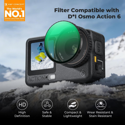 Avatar Shop|K&F DJI Osmo Action 6 Filtru Actiune Camera, Black Soft 1/4, Sticla Optica HD, Montare Snap-on, Acoperire Nano 28 Straturi|K&F Concept