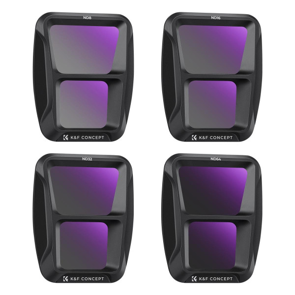 K&F Concept Set Filtre ND8, ND16, ND32, ND64 pentru DJI Air 3, Sticla Optica HD, Cadru Aluminiu, 4 Bucati