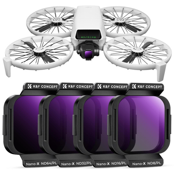 K&F DJI Flip Set Filtre ND/PL 4 Bucati, ND8/PL, ND16/PL, ND32/PL, ND64/PL, Sticla Optica AGC, Montare Snap-on
