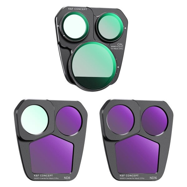 K&F DJI Mavic 3 Pro Set Filtre 3 in 1, CPL, ND8, ND16, Sticla Optica AGC, 28 Straturi Multi-Coating, Compatibil Gimbal