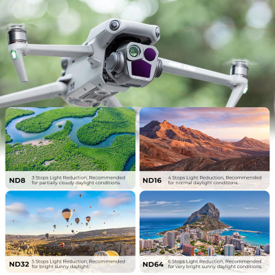 Avatar Shop|K&F Concept Kit Filtre ND pentru DJI Mavic 3 Pro, Set 4 Bucati, ND8, ND16, ND32, ND64, Sticla Optica AGC, Acoperire Multistrat|K&F Concept