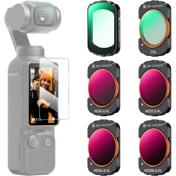 K&F Concept Kit 6 Filtre Magnetice pentru DJI Osmo Pocket 3, UV, CPL, ND16/PL, ND32/PL, ND64/PL, ND256/PL