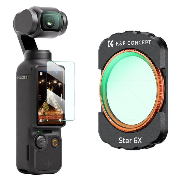 K&F Concept DJI Osmo Pocket 3 Filtru Stelar Magnetic 6 Linii, Sticla Optica AGC, Montare Magnetica, Rezistent la Apa si Praf