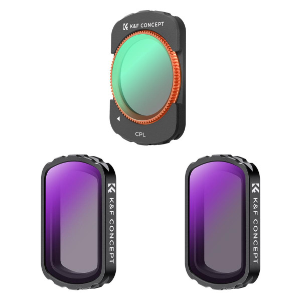 K&F Concept DJI Osmo Pocket 3 Set Filtre Magnetice, 3 Bucati CPL+ND4+ND8, Montare Magnetica, Sticla Optica cu Tratament