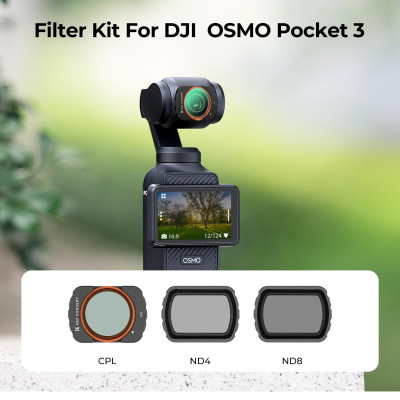 Avatar Shop|K&F Concept DJI Osmo Pocket 3 Set Filtre Magnetice, 3 Bucati CPL+ND4+ND8, Montare Magnetica, Sticla Optica cu Tratament|K&F Concept