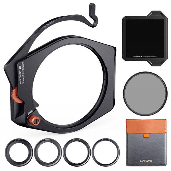 K&F Concept Sistem Suport Filtre Patrate, CPL Incorporat 95mm, Inele Adaptor 67/72/77/82mm, Filtru ND1000 10-Stop, Grosime 12mm