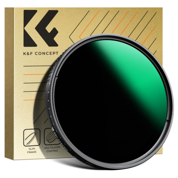 K&F Concept KF01.1830V1 Filtru ND Variabil 49mm, ND3-ND1000, Sticla Optica Japoneza, Rezistent la Apa, Rama Ultra-Subtire 7.4mm