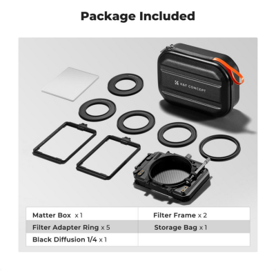 Avatar Shop|K&F Matte Box Kit, Fibra de Carbon, 5 Inele Adaptoare 67-95mm, Filtru Black Mist 1/4, 2 Cadre Filtru 4x5.65 Inch|K&F Concept