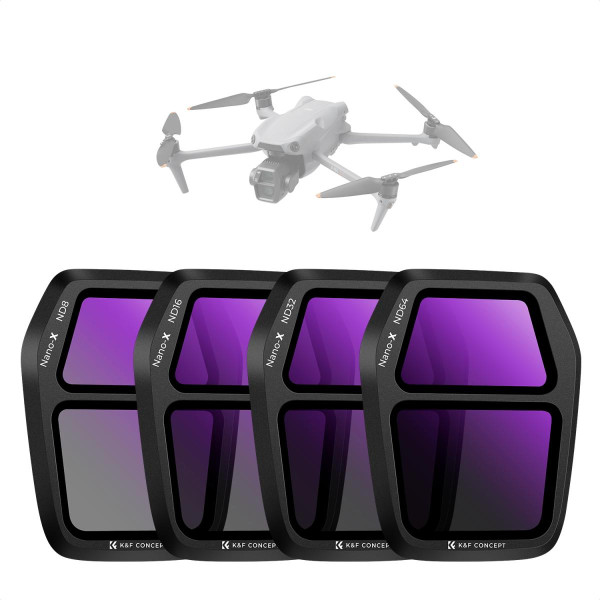 K&F Concept Set Filtre ND pentru DJI Air 3S, ND8, ND16, ND32, ND64, Sticla Optica AGC, Acoperire Nanometrica