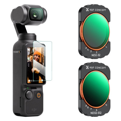 Avatar Shop|K&F Concept Filtre VND pentru DJI Osmo Pocket 3, Set ND2-32 si ND32-512, Design Magnetic, Sticla Optica Multistrat, Rezistent|K&F Concept