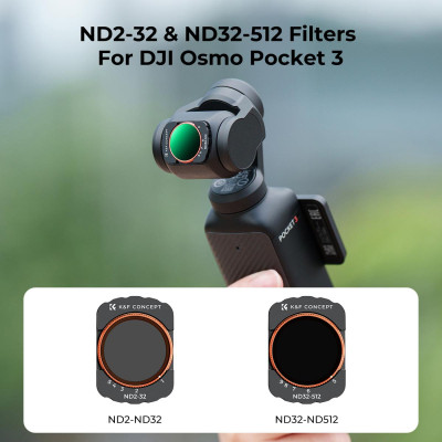 Avatar Shop|K&F Concept Filtre VND pentru DJI Osmo Pocket 3, Set ND2-32 si ND32-512, Design Magnetic, Sticla Optica Multistrat, Rezistent|K&F Concept