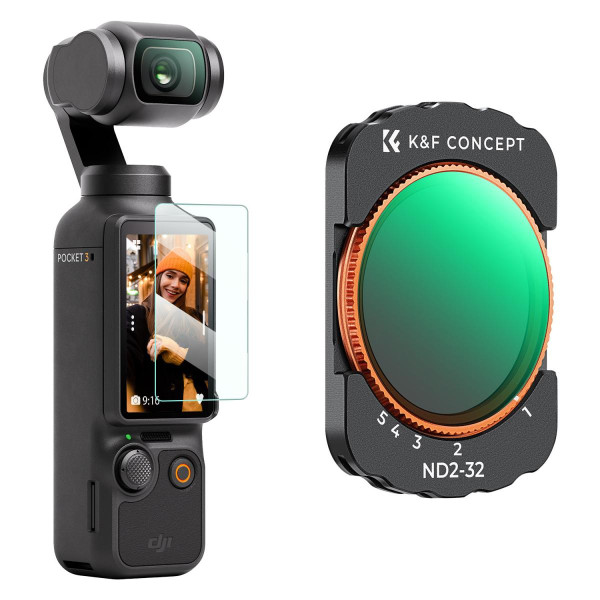 K&F VND2-32 Filtru Magnetic pentru DJI Osmo Pocket 3, ND Variabil 2-32, 1-5 Stops, Grosime 2.0mm, 28 Straturi Nano-coating