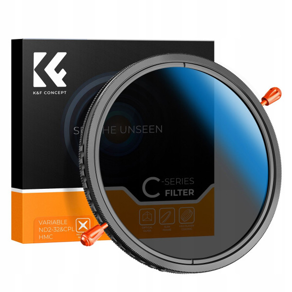 K&F Concept Nano-C Series Filtru 2in1 VND2-32 si CPL 77mm, Reductie Lumina 1-5 Stopuri, Sticla Optica, Waterproof, Anti-Zgariere