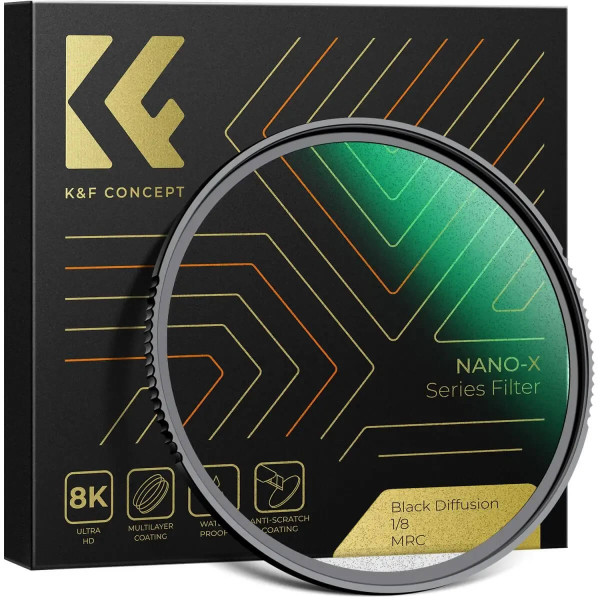 K&F 52MM Nano-X Filtru Black Mist 1/8, Sticla Optica AGC, Transmisie 87%, Cadru Ultra-Subtire 3.3mm