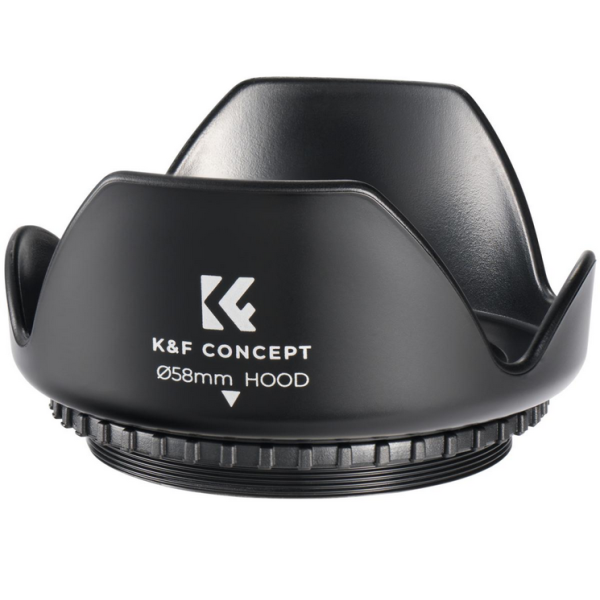 K&F 58MM Parasolar Obiectiv Foto, Material Compozit, Anti-Soc, Rezistent la Uzura, Include Laveta Microfibra
