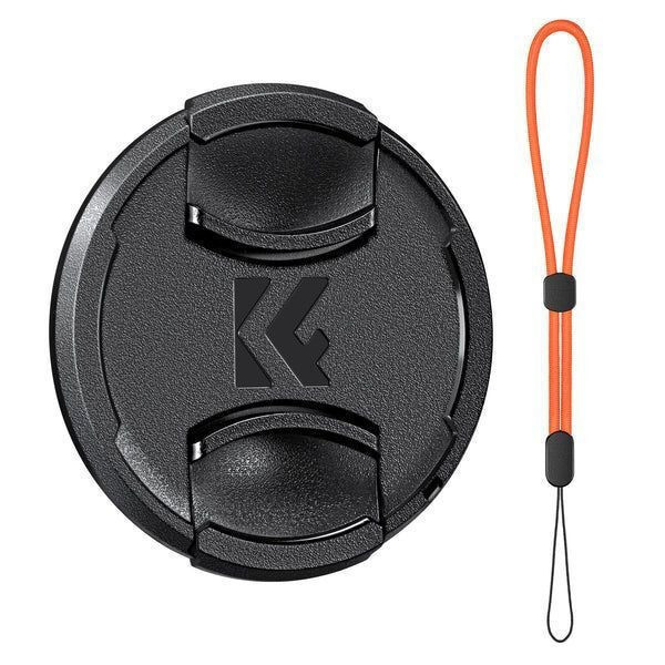 K&F Concept Capac Obiectiv 52mm, Logo KF, Snur Anti-Pierdere, Prindere Snap-On Center Pinch, Material ABS