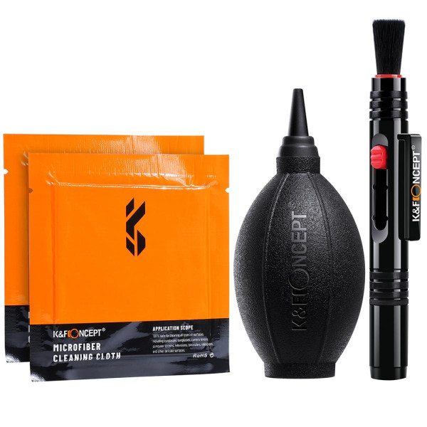 K&F Concept Set Curatare Camera DSLR 3in1, Blower Praf pentru Obiectiv, Pen de Curatare, Laveta din Microfibra