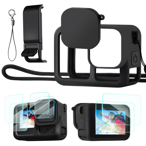 K&F Concept Set Husa Silicon GoPro 13, Sticla Securizata 9H, Grosime 1.8mm, Snur Anti-Pierdere Capac Obiectiv