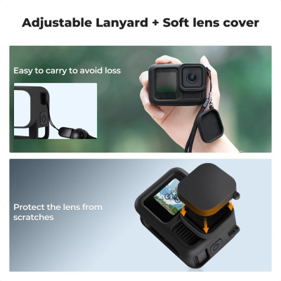 Avatar Shop|K&F Concept Set Husa Silicon GoPro 13, Sticla Securizata 9H, Grosime 1.8mm, Snur Anti-Pierdere Capac Obiectiv|K&F Concept