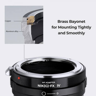 Avatar Shop|K&F Concept KF-M18116 Inel Adaptor Obiectiv Nikon F/D/G la Fuji X, IV PRO, Focalizare Infinit, Aliaj Aluminiu-Magneziu|K&F Concept