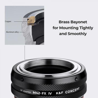 Avatar Shop|K&F Concept M42-FX IV PRO Adaptor Montura, Pentru Obiective M42 la Fuji X, Aliaj Aluminiu-Magneziu, Focalizare la Infinit|K&F Concept