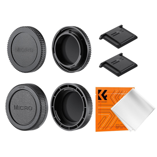 K&F Concept Olympus M4/3 Kit Protectie, 2 Capace Body, 2 Capace Obiectiv, 2 Capace Hot Shoe, Laveta Curatare