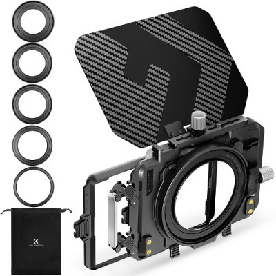 Avatar Shop|K&F SKU.2364V1 Matte Box, Compatibil 2 Filtre Patrate 4x5.65 Inch, Fibra de Carbon si Aluminiu, Flag-uri Ajustabile, Inele|K&F Concept