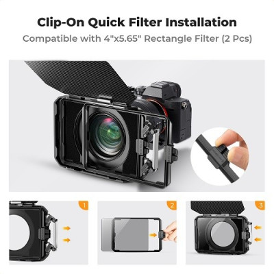 Avatar Shop|K&F SKU.2364V1 Matte Box, Compatibil 2 Filtre Patrate 4x5.65 Inch, Fibra de Carbon si Aluminiu, Flag-uri Ajustabile, Inele|K&F Concept