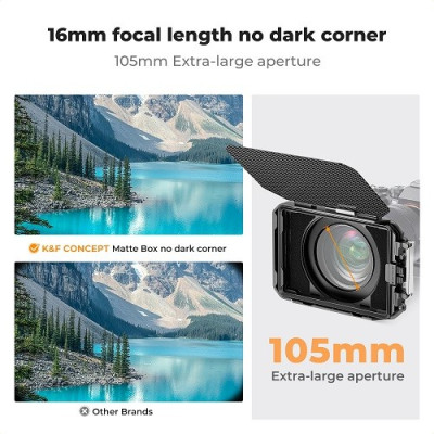 Avatar Shop|K&F SKU.2364V1 Matte Box, Compatibil 2 Filtre Patrate 4x5.65 Inch, Fibra de Carbon si Aluminiu, Flag-uri Ajustabile, Inele|K&F Concept