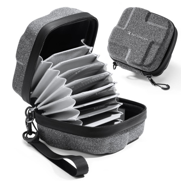 K&F Filter Bag 09 Borseta pentru Filtre, Negru, Marimea S, 10 Sloturi, Compatibil pana la 82mm, Carcasa EVA