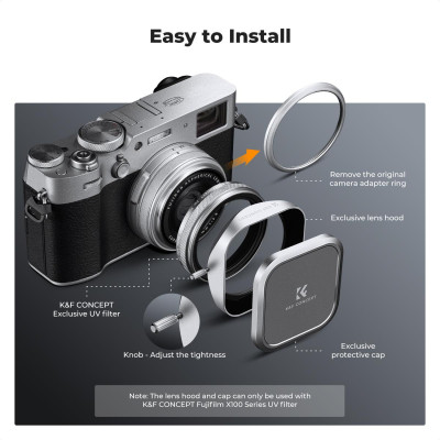 Avatar Shop|K&F Concept Parasolar si Capac Obiectiv Fujifilm X100, Aluminiu, Forma Patrata, Compatibil X100F/X100S/X100T/X100V/X100VI|K&F Concept