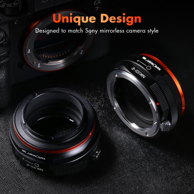 Avatar Shop|K&F Concept Adaptor Montura Nikon G/F/AI la Sony E-mount, Aluminiu Anodizat, Vopsea Mata Anti-Reflexie, Focalizare Manuala|K&F Concept