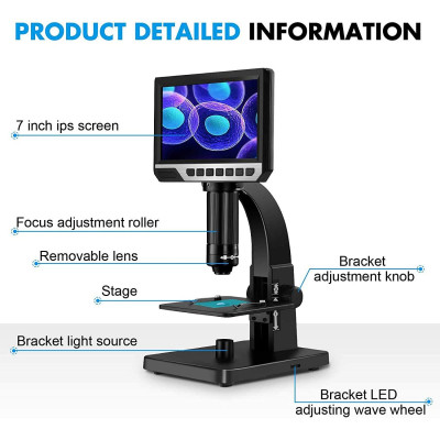 Avatar Shop|K&F Microscop Digital LCD, Display IPS 7 Inch, Rezolutie 1080P, Marire 50x-2000X, Lentile Duble, Camera 12MP|K&F Concept