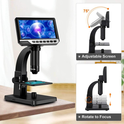Avatar Shop|K&F Microscop Digital LCD, Display IPS 7 Inch, Rezolutie 1080P, Marire 50x-2000X, Lentile Duble, Camera 12MP|K&F Concept