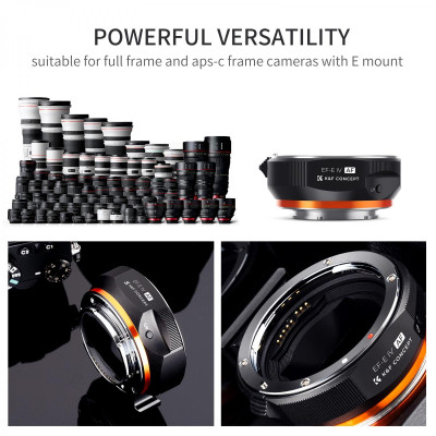 Avatar Shop|K&F Concept Adaptor EF/EF-S la Sony E, Focus Automat Electronic, Contacte Aurite, Stabilizare IS, Port Upgrade USB|K&F Concept